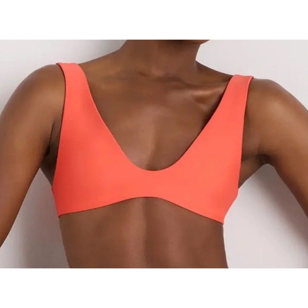 quince italian plunge bikini top swimsuit in sunset orange, women size large